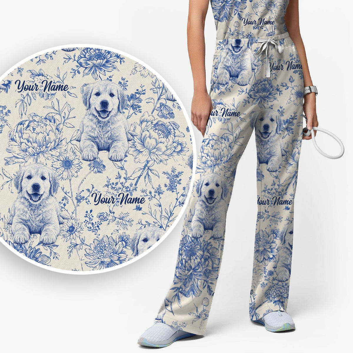 Personalized Pet Photo Floral Nurse Scrub Set