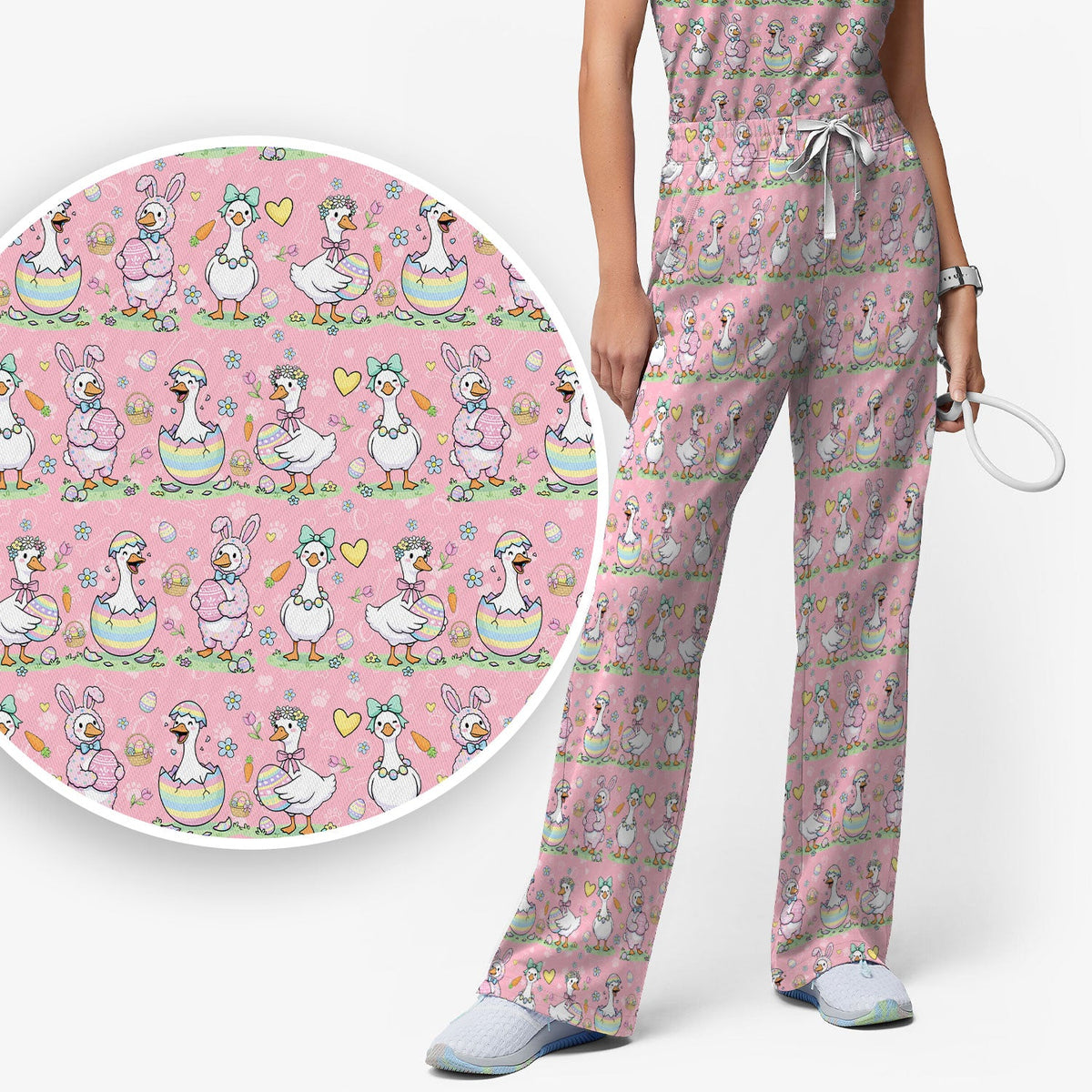 Spring Easter Goose Bunny Nurse Scrub Set