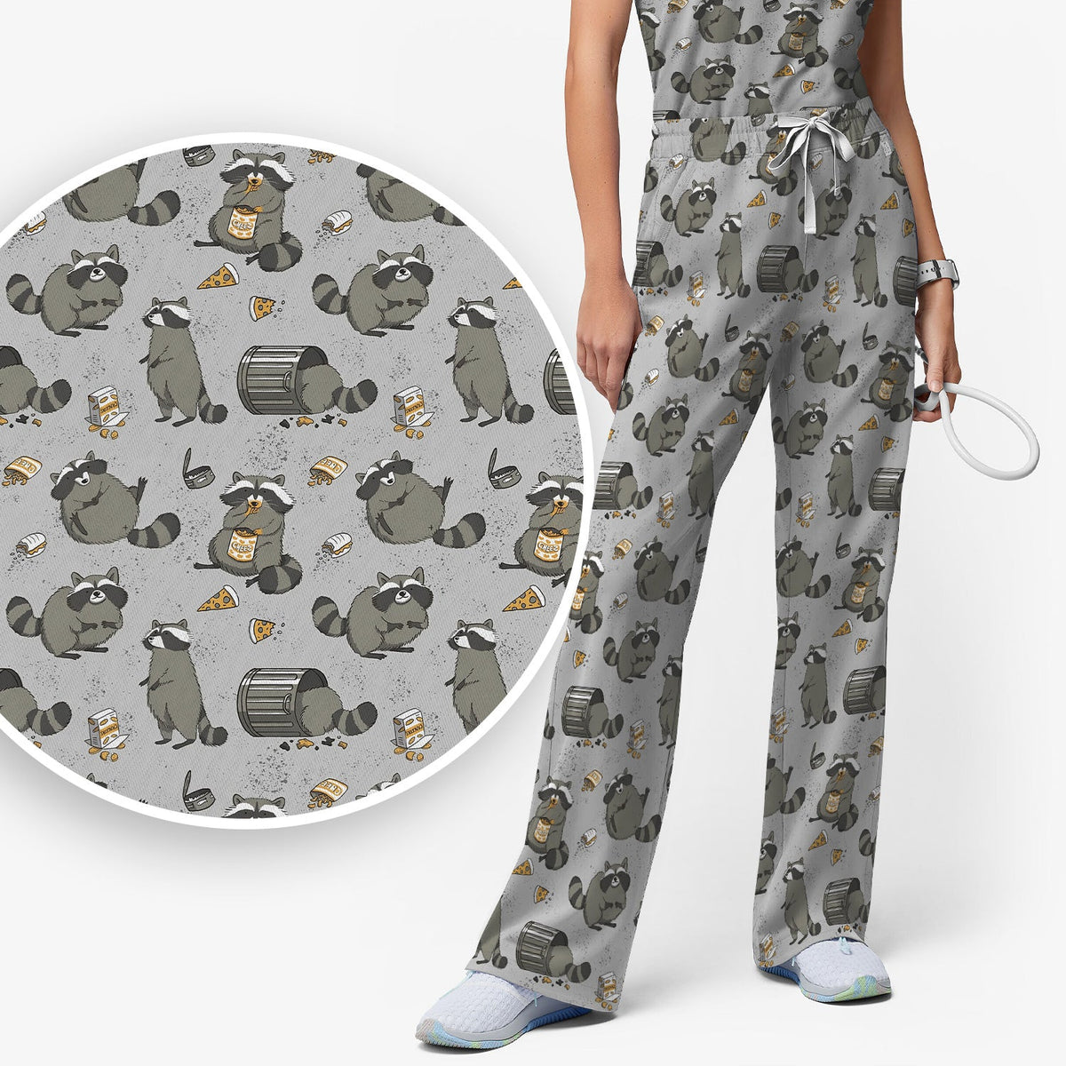 Raccoon Snack Trash Can Nurse Scrub Set