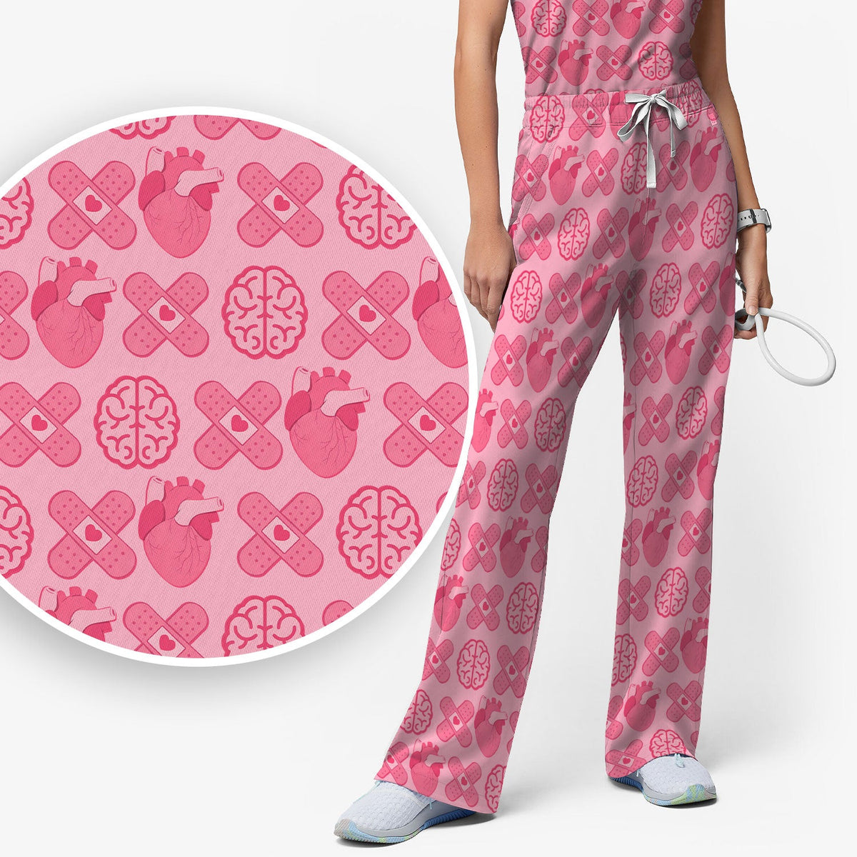 Heart Brain Medical Icon Nurse Scrub Set