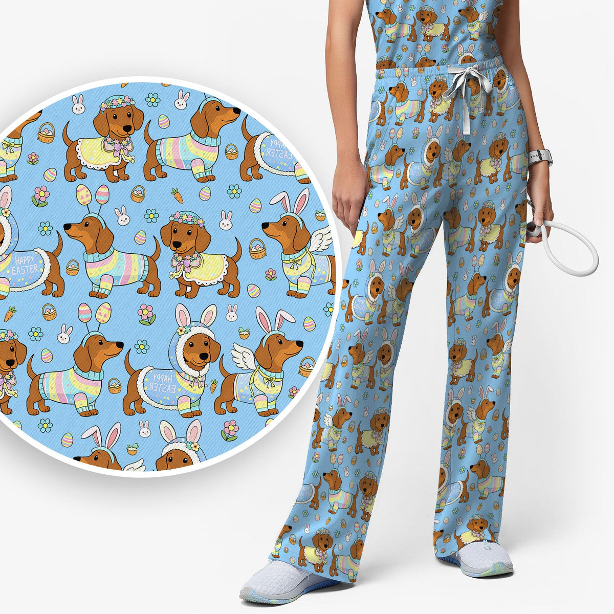 Dachshund Bunny Nurse Scrub Set - Easter Gift