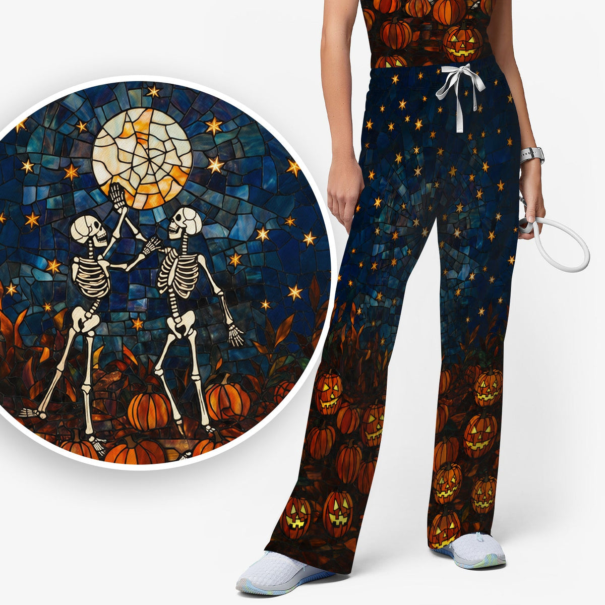 Skeleton Pumpkin Patch Nurse Scrub Set - Halloween Gift