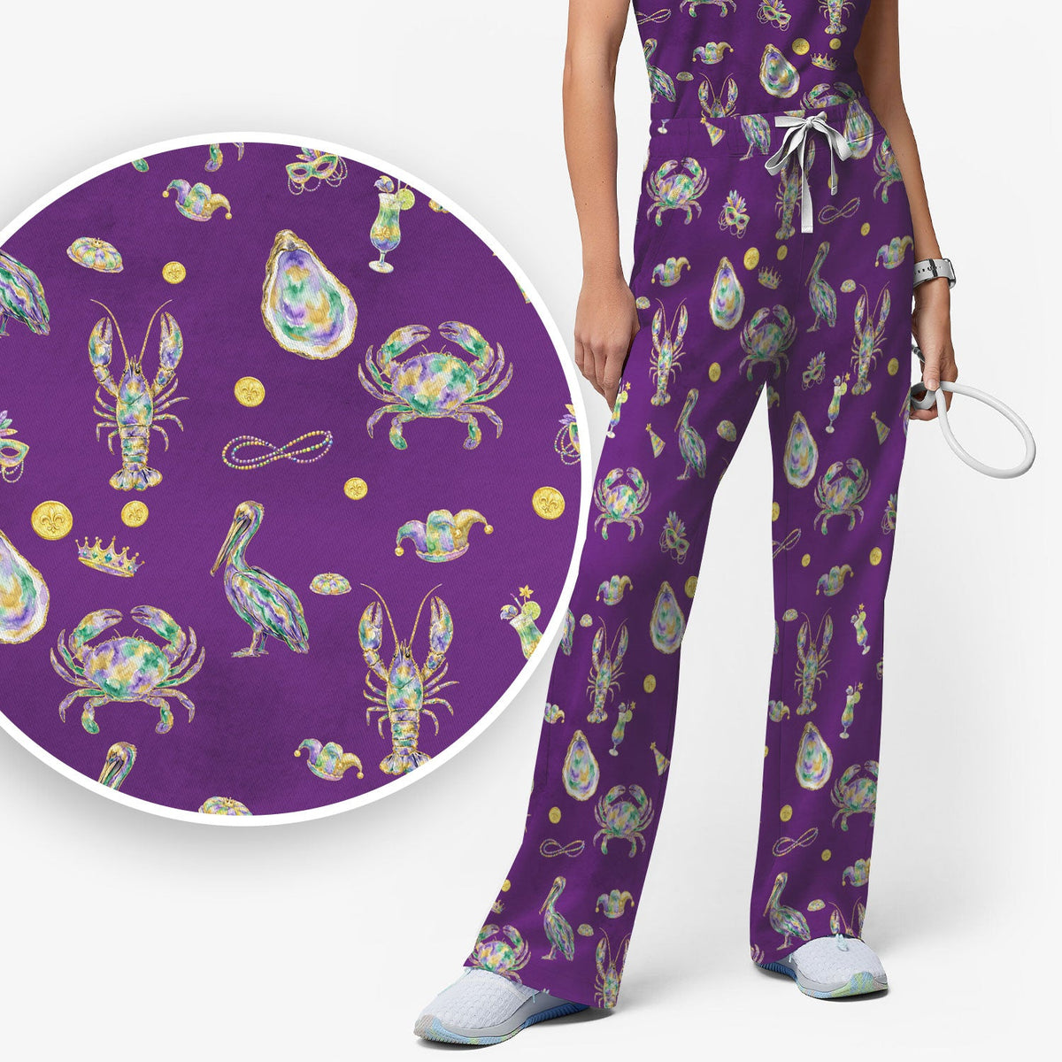 Mardi Gras Seafood Nurse Scrub Set