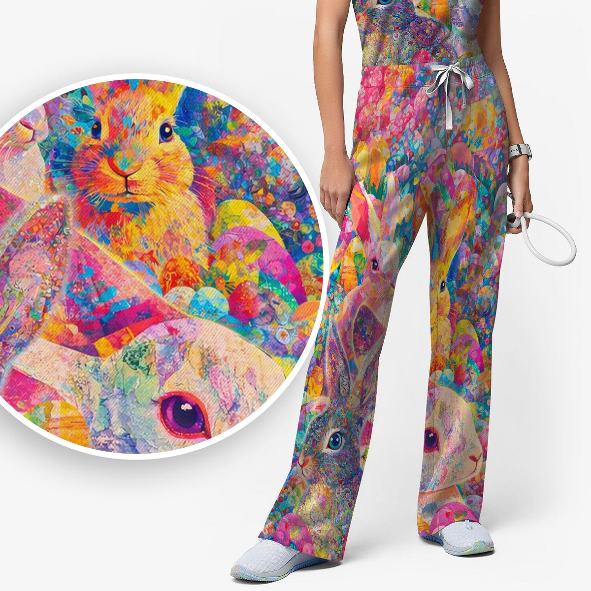 Colorful Artistic Bunny Nurse Scrub Set