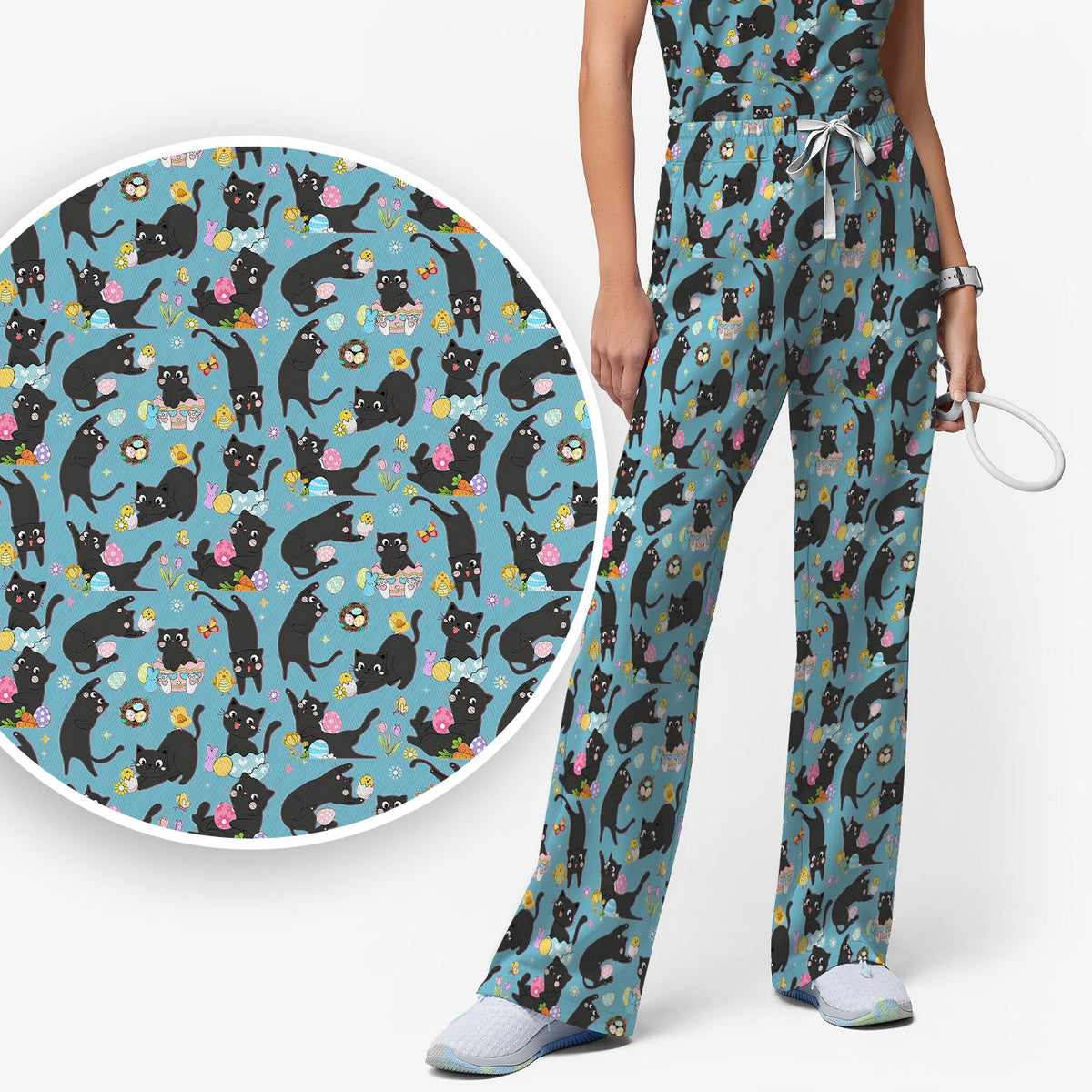 Black Cat Easter Egg Nurse Scrub Set
