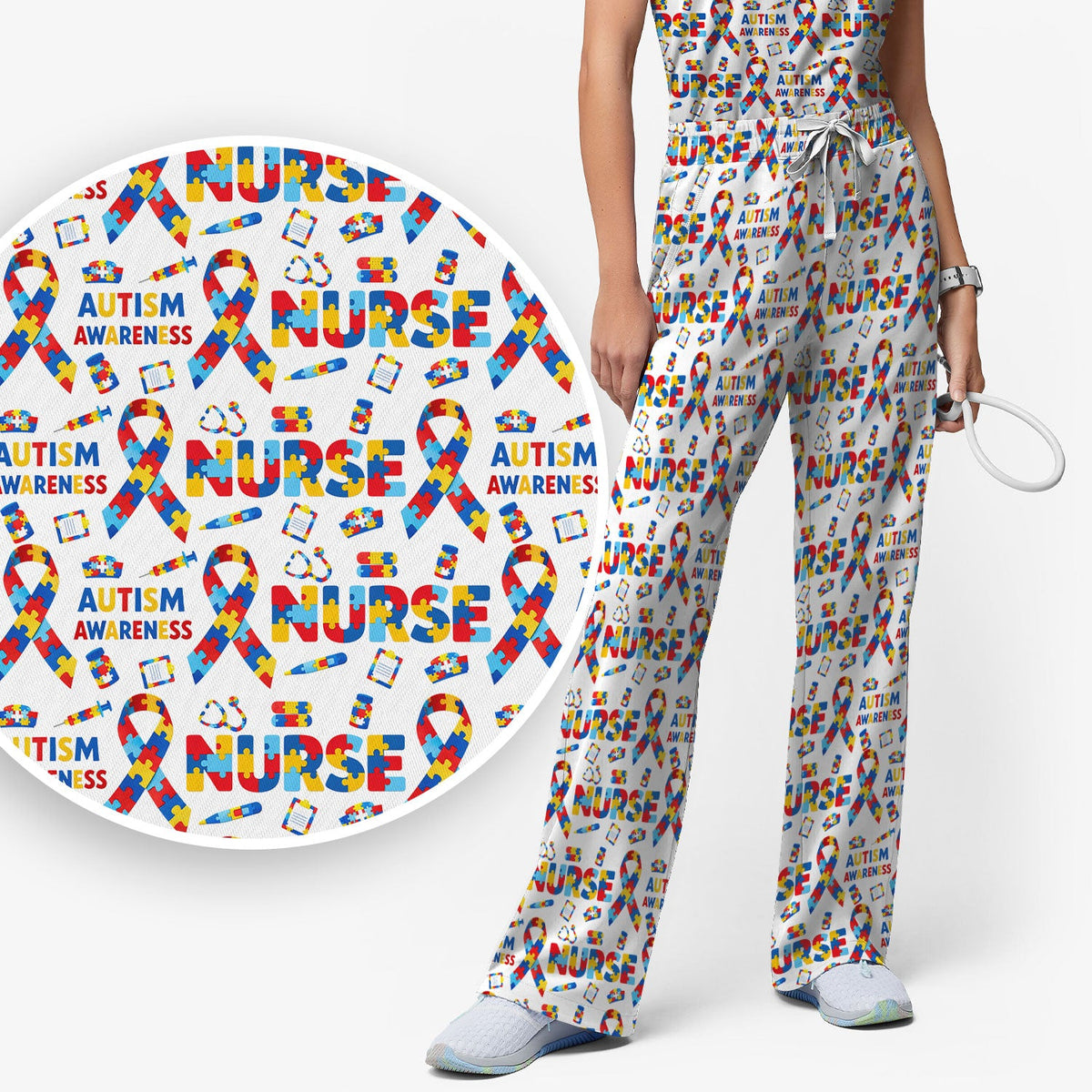 Autism Awareness Puzzle Ribbon Nurse Scrub Set