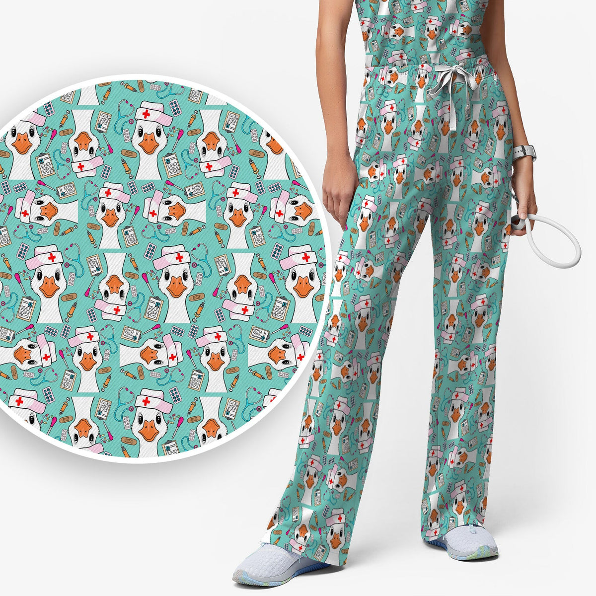 Duck Wearing Hat With Medical Tools Nurse Scrub Set