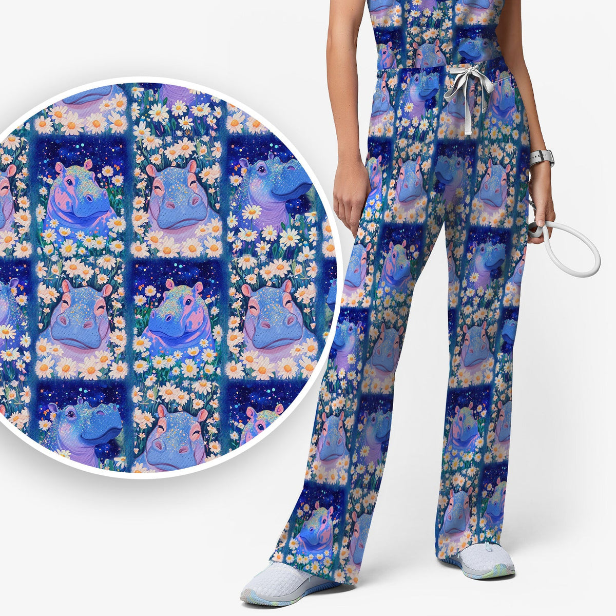 Hippo Daisy Patchwork Nurse Scrub Set