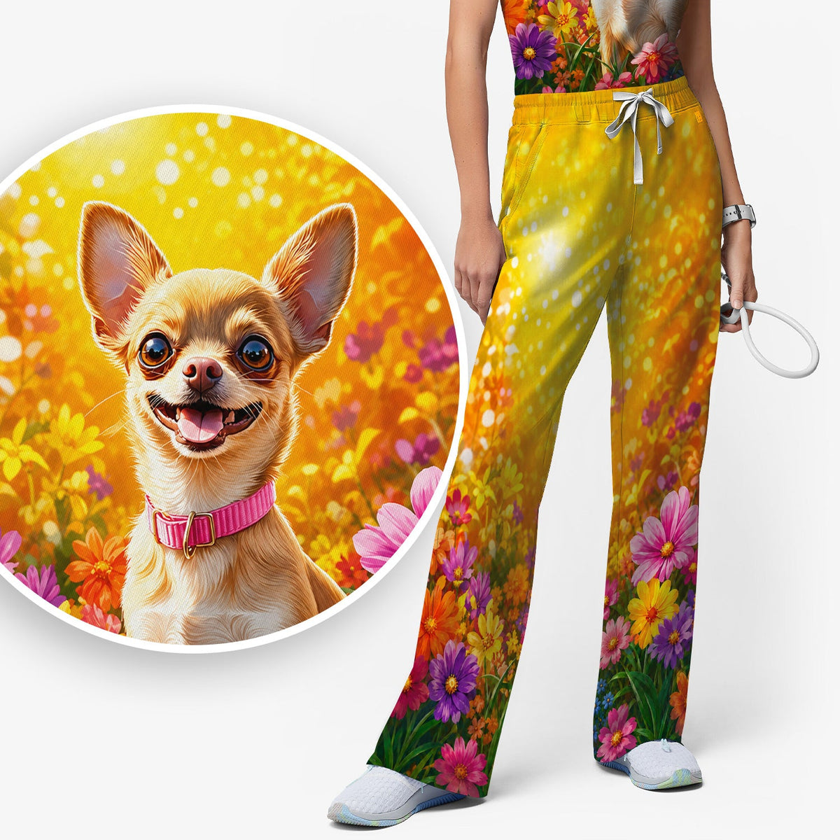Chihuahua Flower Meadow Nurse Scrub Set