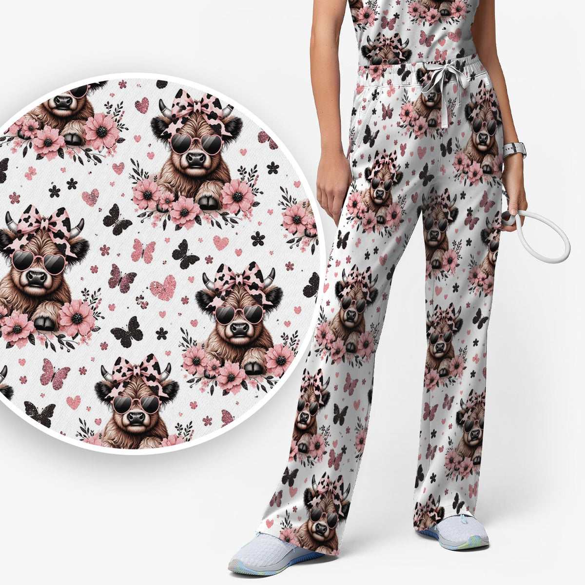 Cow Heart Sunglasses Nurse Scrub Set