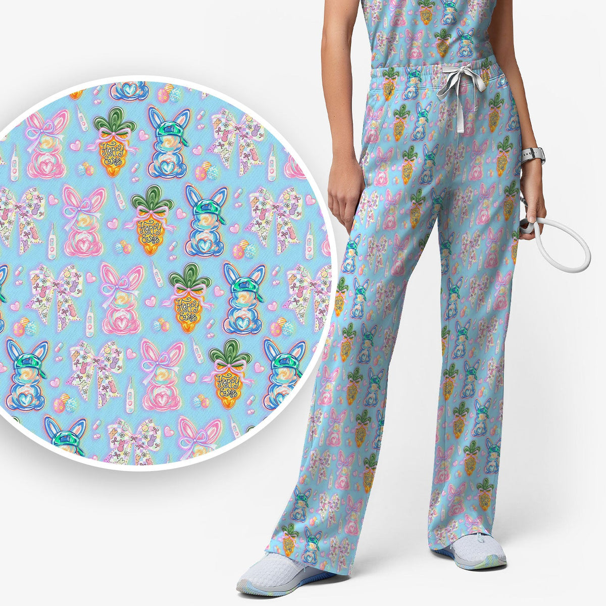 Bunny Carrot Bow Nurse Scrub Set - Easter Gift