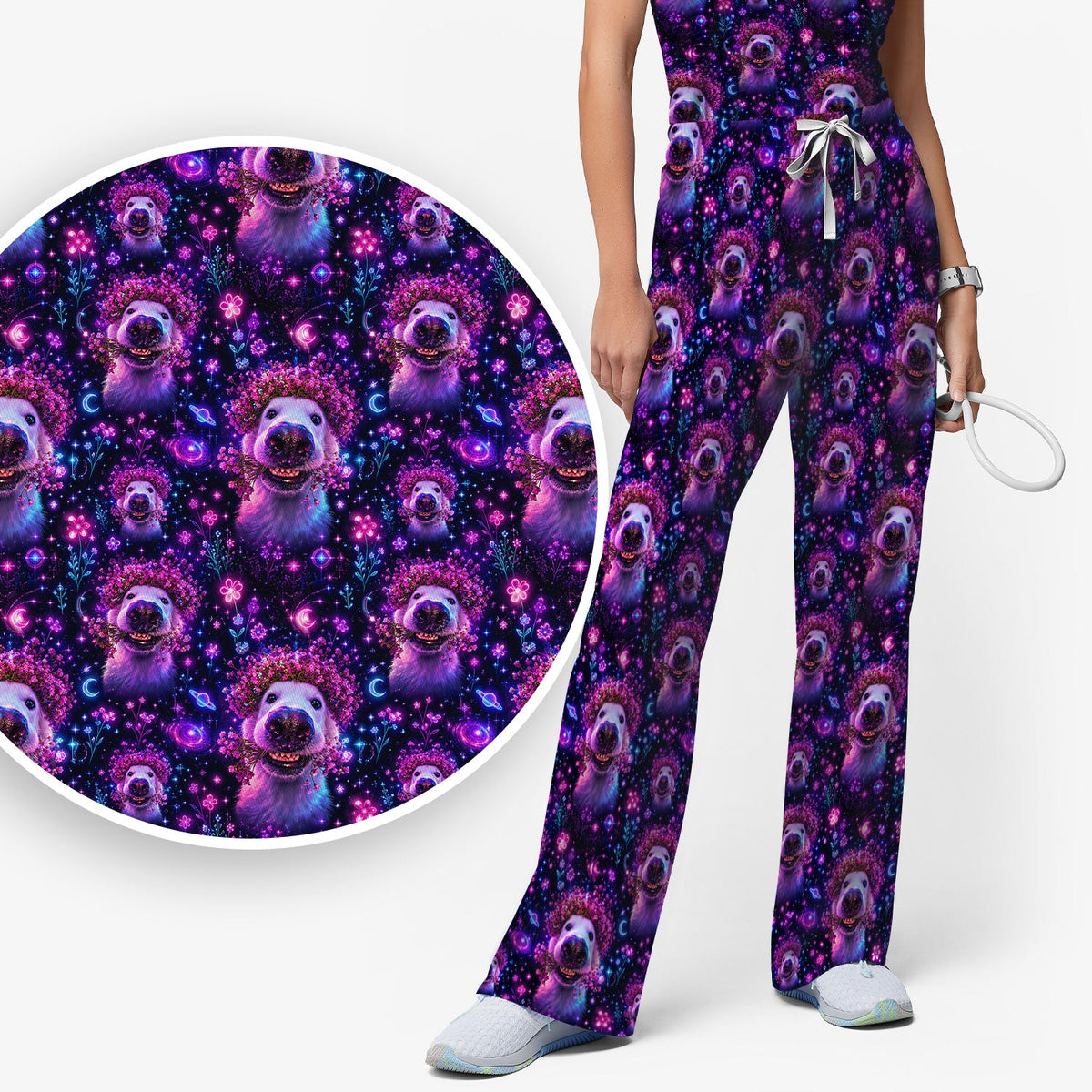 Galaxy Golden Retriever Nurse Scrub Set