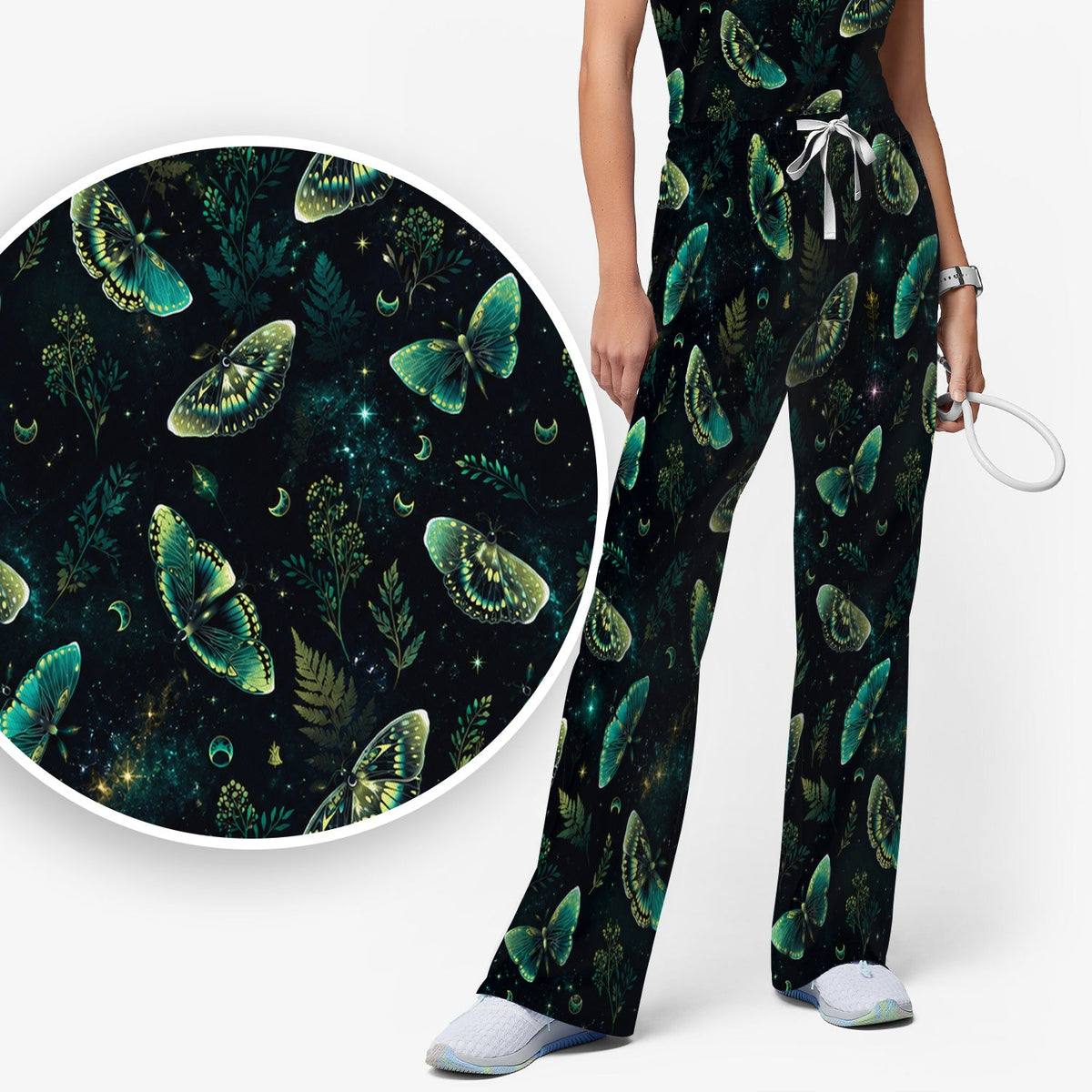 Mystical Moonlight Butterfly Garden Nurse Scrub Set II
