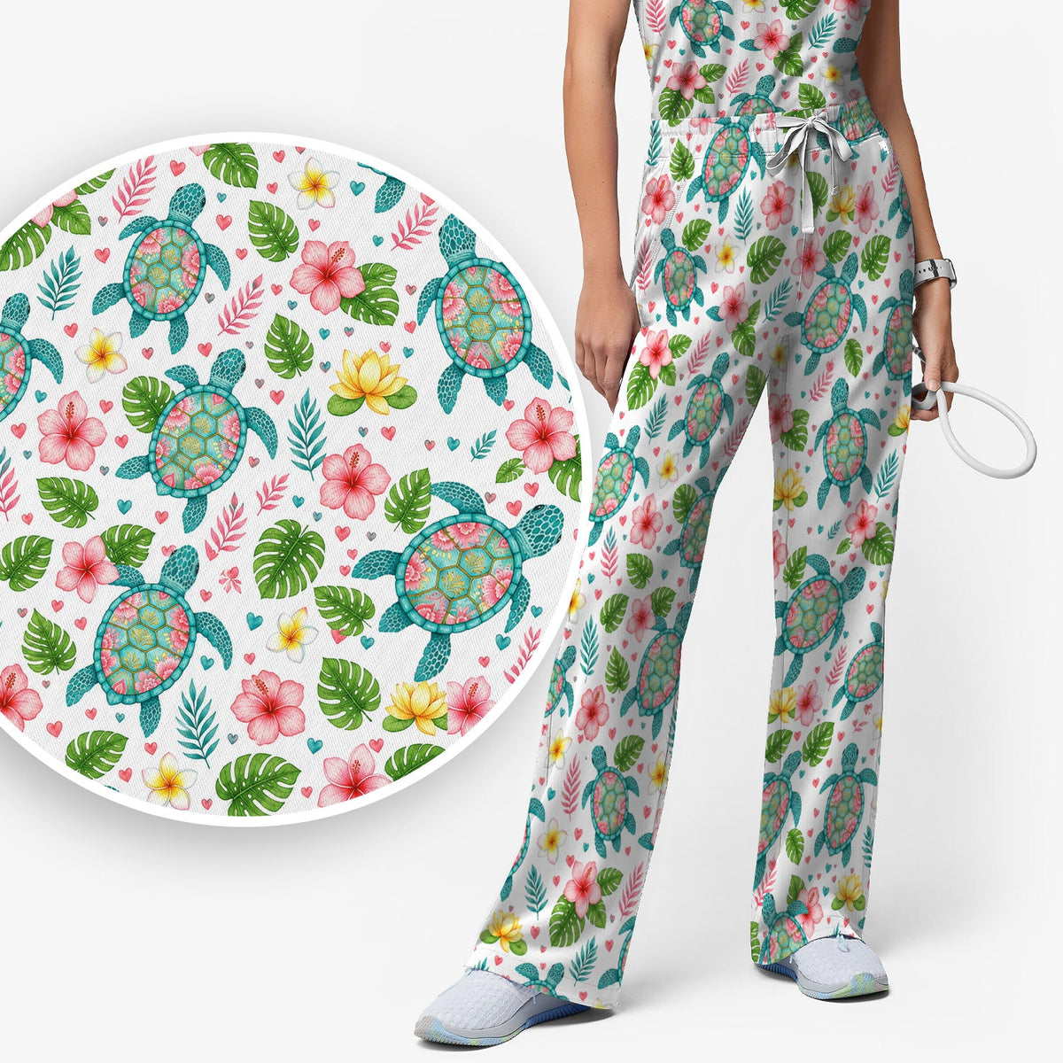 Tropical Sea Turtle Floral Nurse Scrub Set
