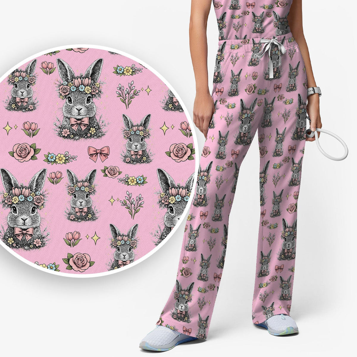 Vintage Floral Bunny Nurse Scrub Set