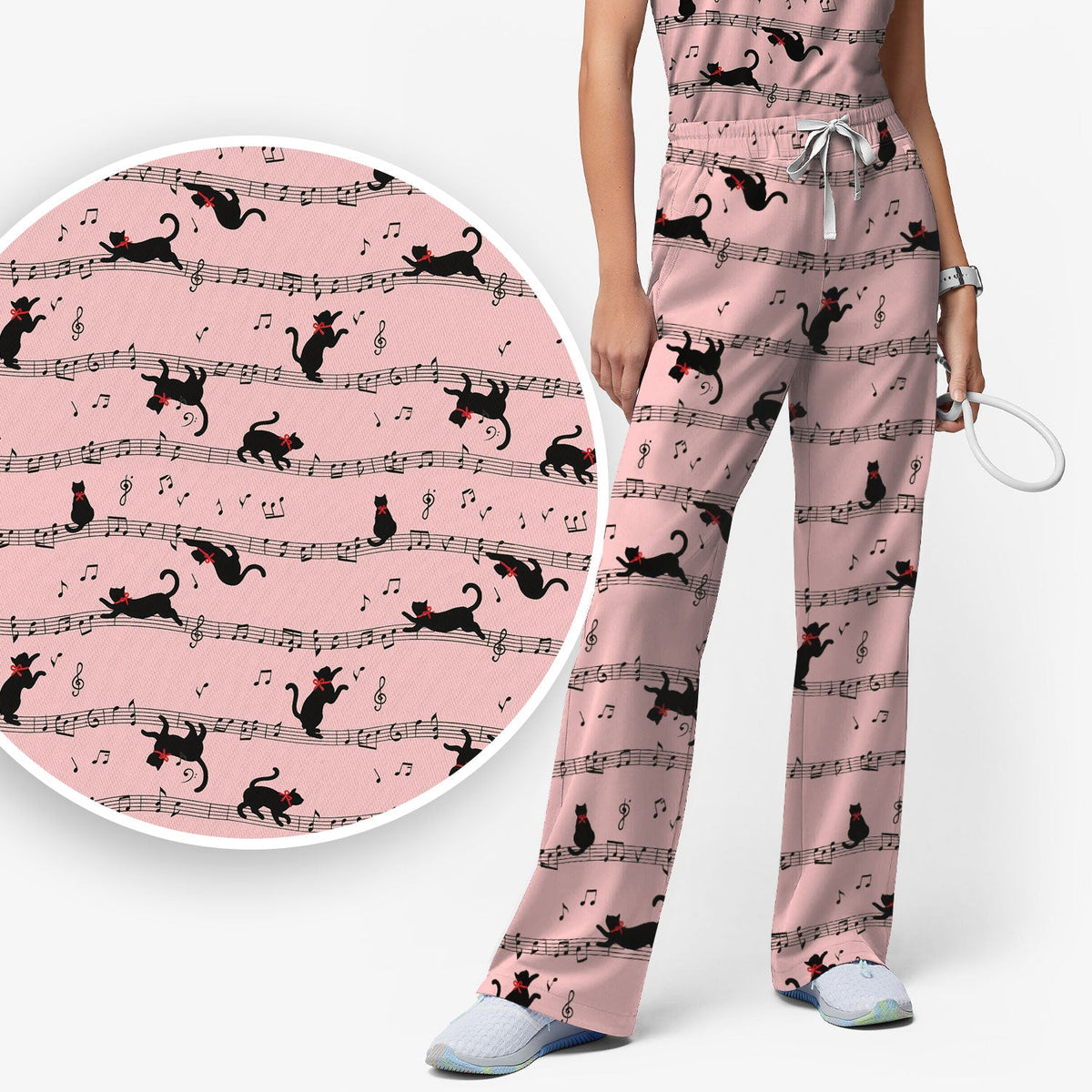 Dancing Black Cat Music Nurse Scrub Set