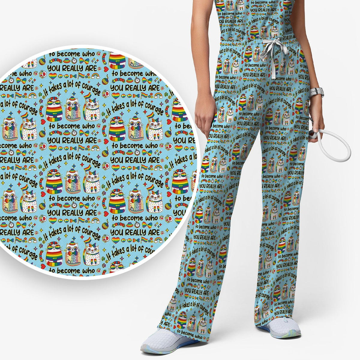 Nurse Rainbow Cat Courage Scrub Set