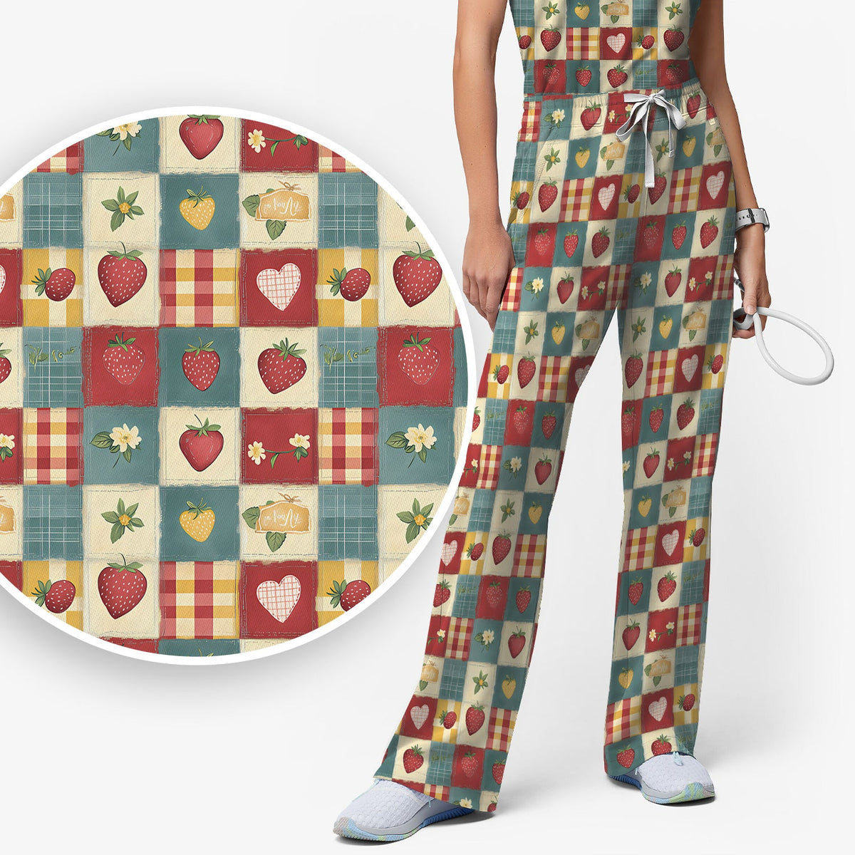 Strawberry Floral Patchwork Nurse Scrub Set