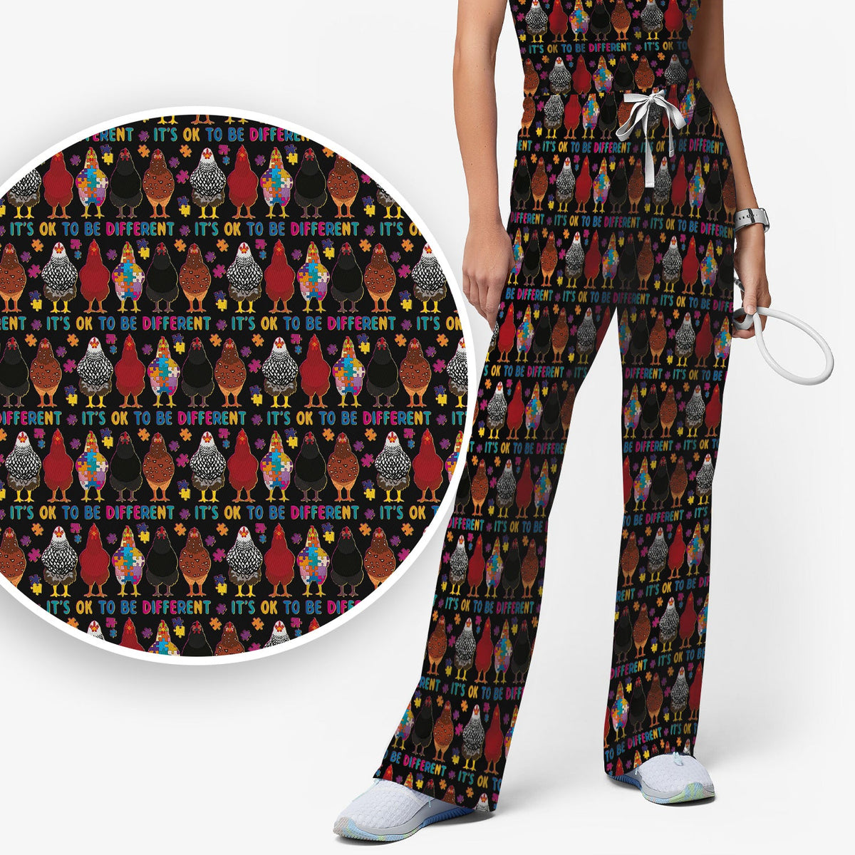 Autism Chicken It's OK To Be Different Nurse Scrub Set