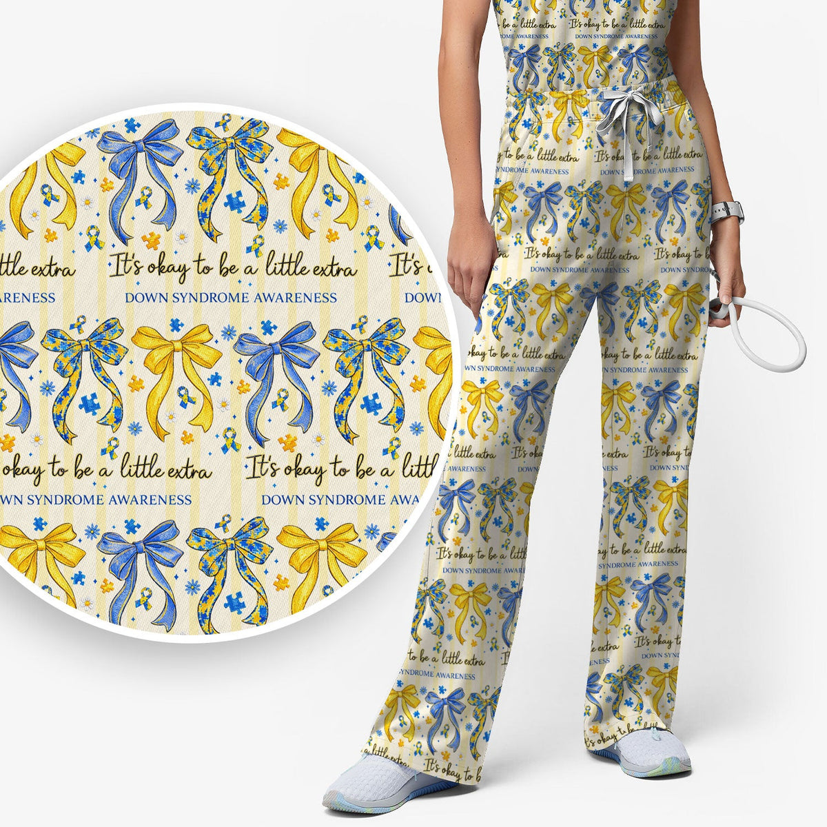 Down Syndrome Awareness Ribbon Nurse Scrub Set