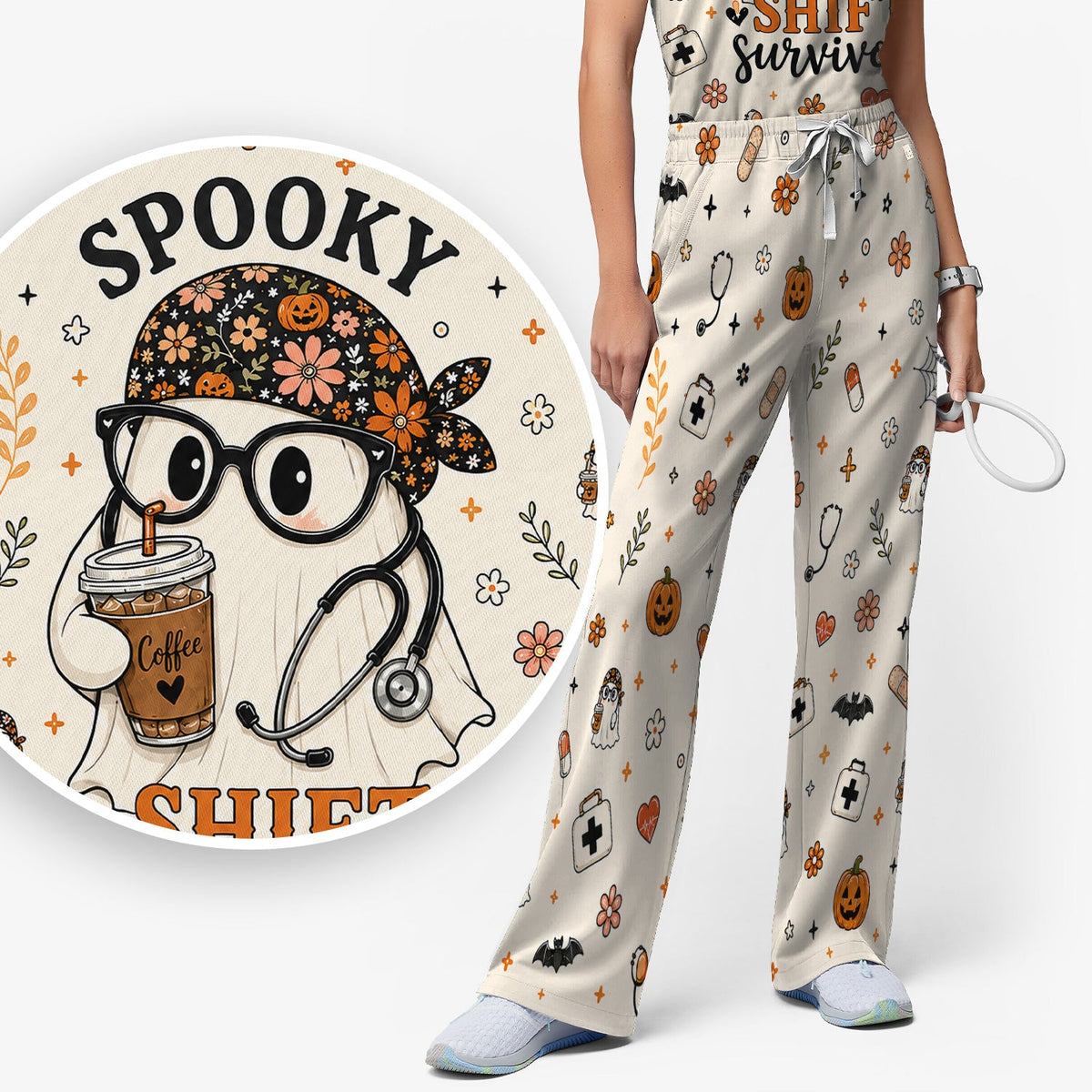 Shift Survivor Ghost Nurse Scrub Set - Halloween Gift