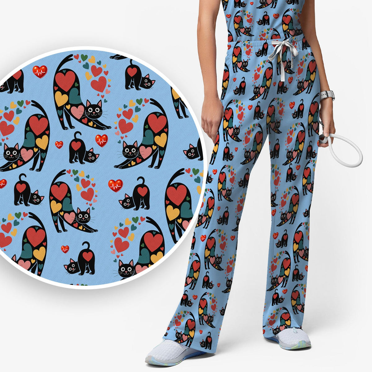 Cat Valentine Heart Nurse Scrub Set