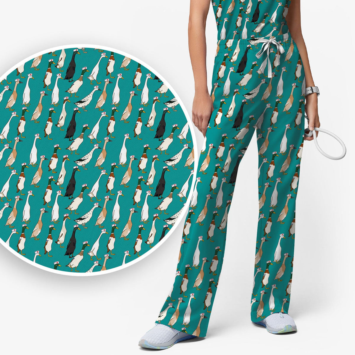 Duck Pattern Nurse Scrub Set