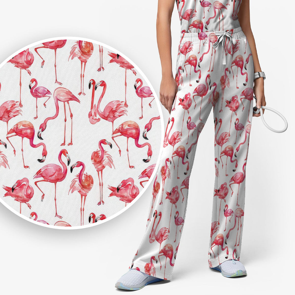 Pink Flamingo Tropical Bird Nurse Scrub Set