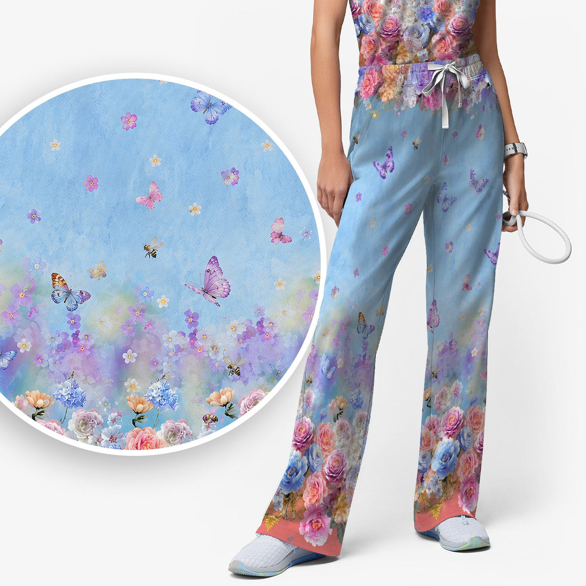 Pastel Flower Garden Nurse Scrub Set