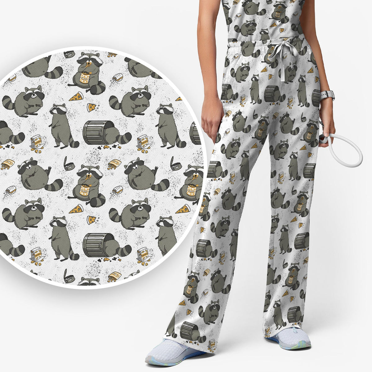Raccoon Snack Trash Can Nurse Scrub Set