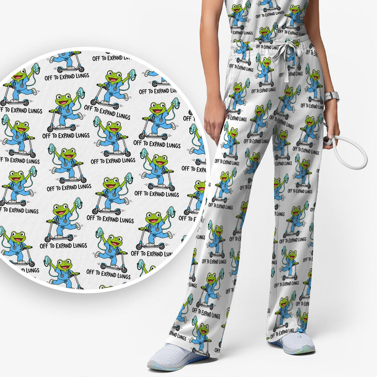 Off To Expand Lungs Frog Nurse Scrub Set