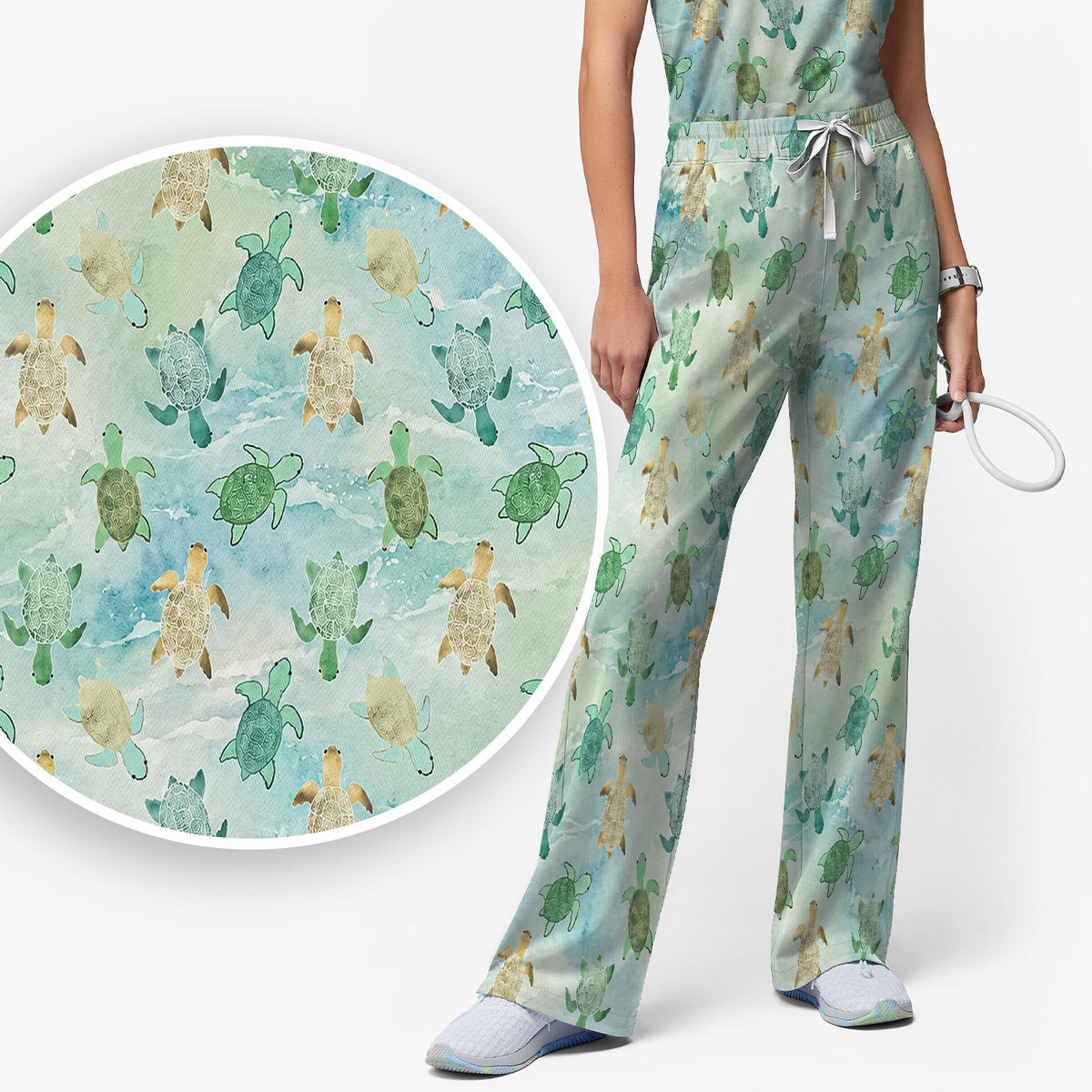 Watercolor Sea Turtle Nurse Scrub Set