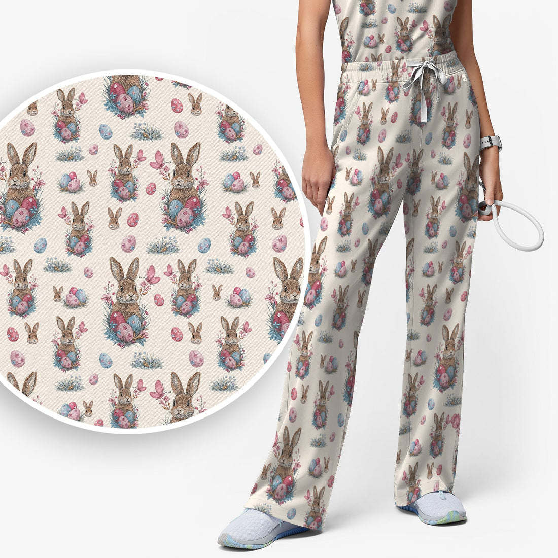 Pastel Easter Bunny Nest Nurse Scrub Set