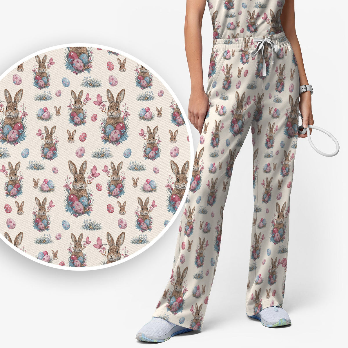 Pastel Easter Bunny Nest Nurse Scrub Set