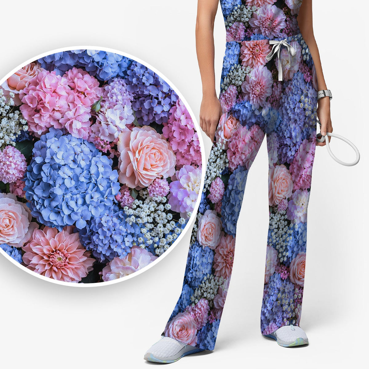Pastel Hydrangea Rose Blossom Nurse Scrub Set