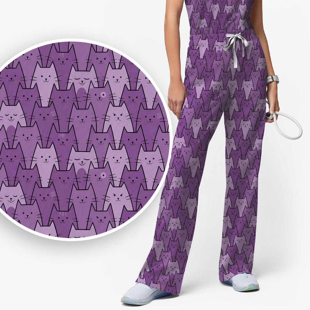 Purple Cats Nurse Scrub Set