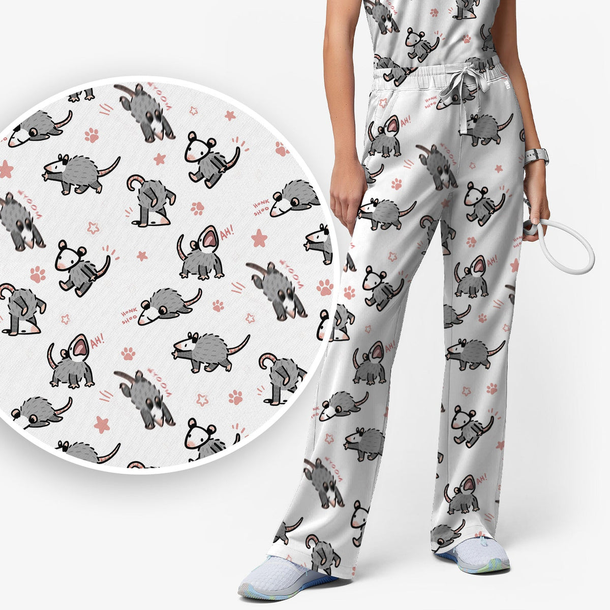 Cartoon Opossum Nurse Scrub Set
