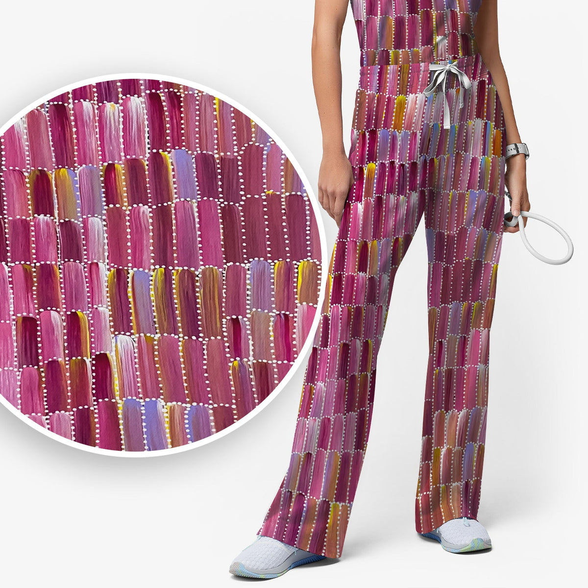 Colorful Abstract Brushstroke Dotted Nurse Scrub Set