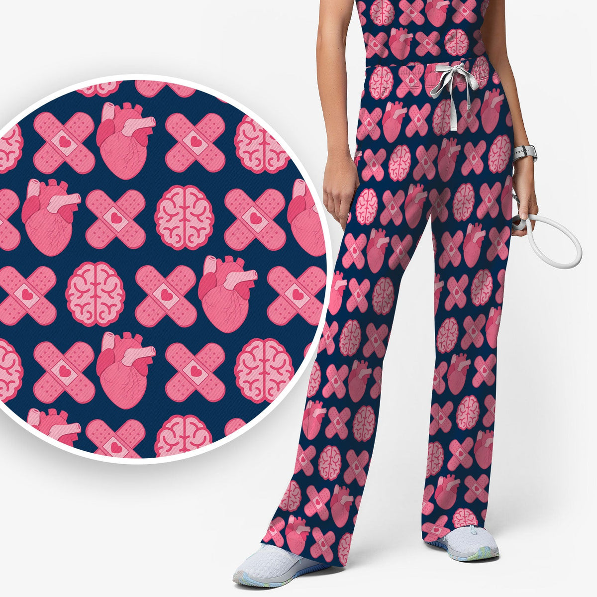 Heart Brain Medical Icon Nurse Scrub Set
