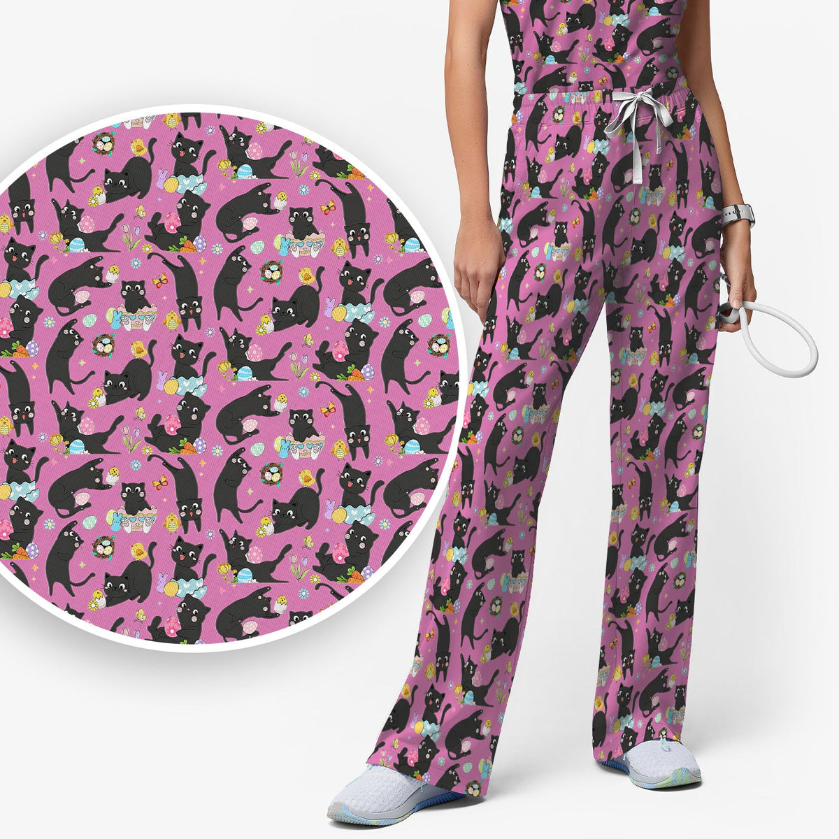 Black Cat Easter Egg Nurse Scrub Set