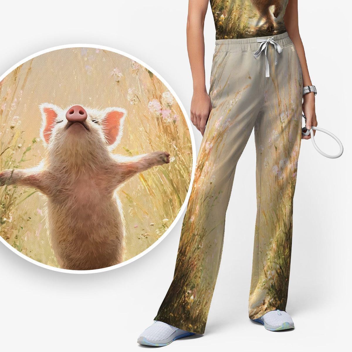 Pig Running Meadow Nurse Scrub Set