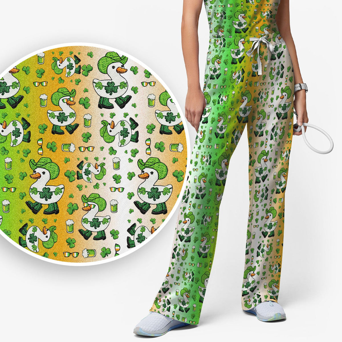 St Patrick Goose Shamrock Nurse Scrub Set