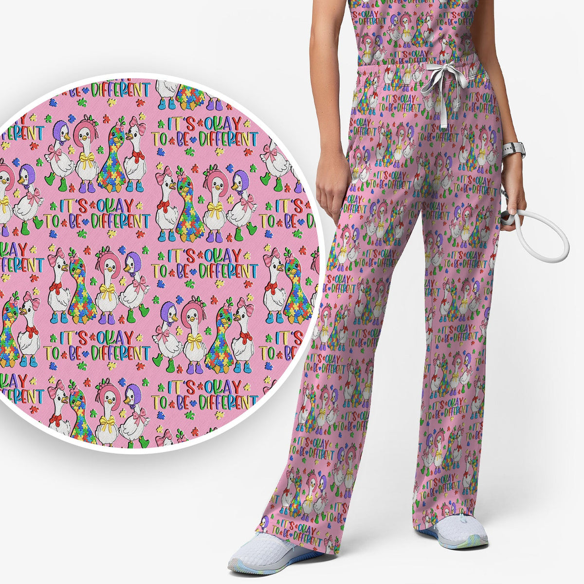It's Okay To Be Different Duck Nurse Scrub Set
