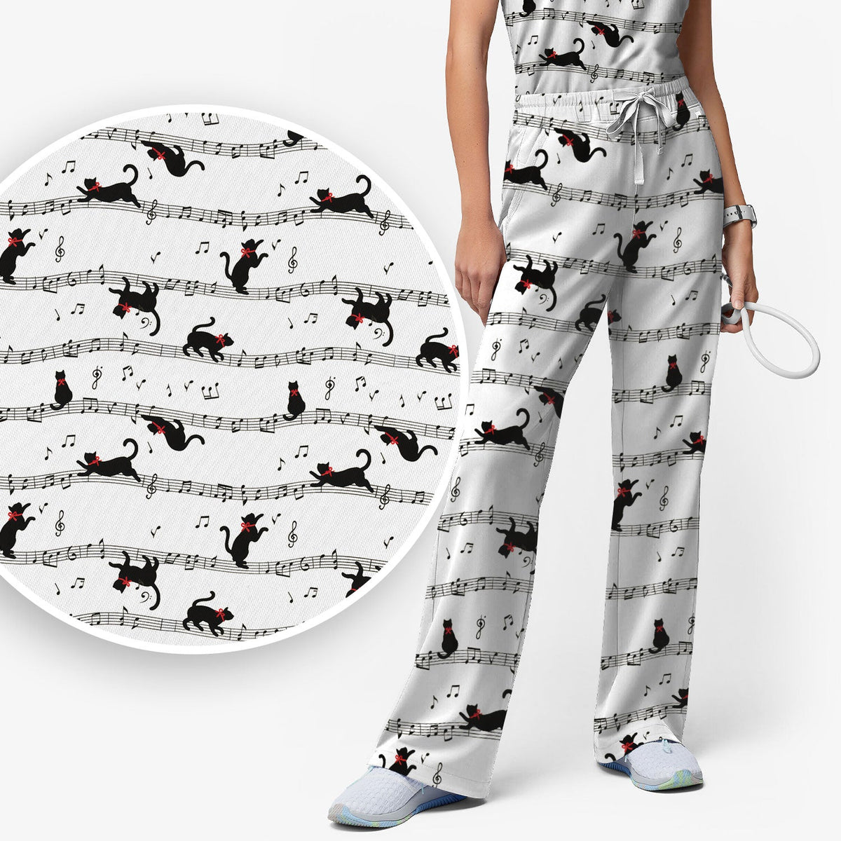 Dancing Black Cat Music Nurse Scrub Set