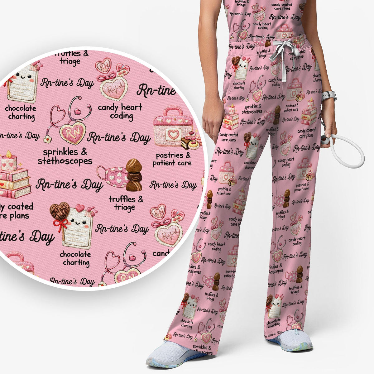 RN Sweets Valentine Stethoscope Nurse Scrub Set