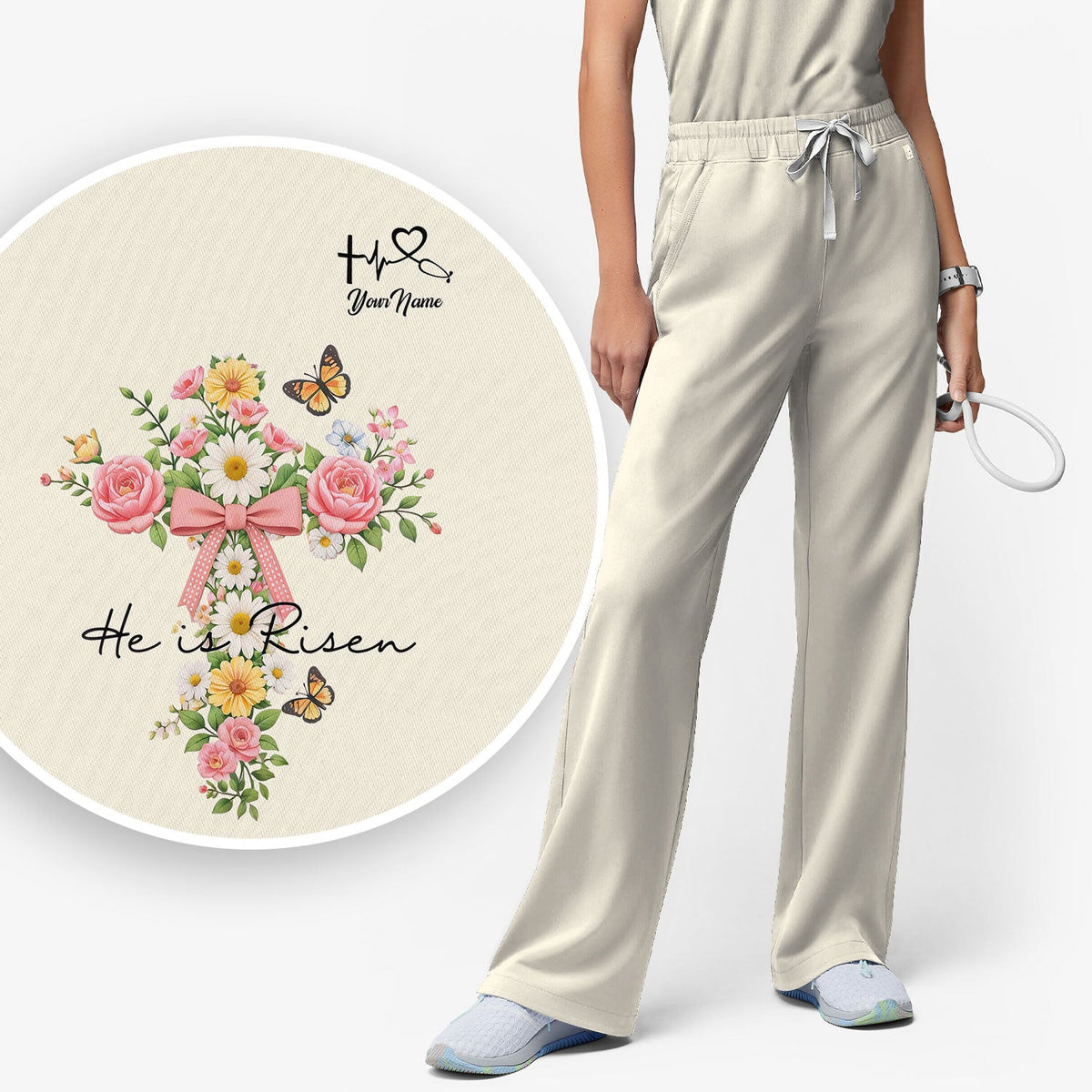Personalized Easter Nurse He Is Risen Scrub Set