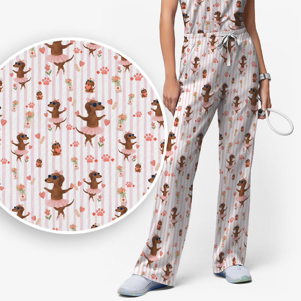 Dachshund Ballet Tutu Hearts Nurse Scrub Set