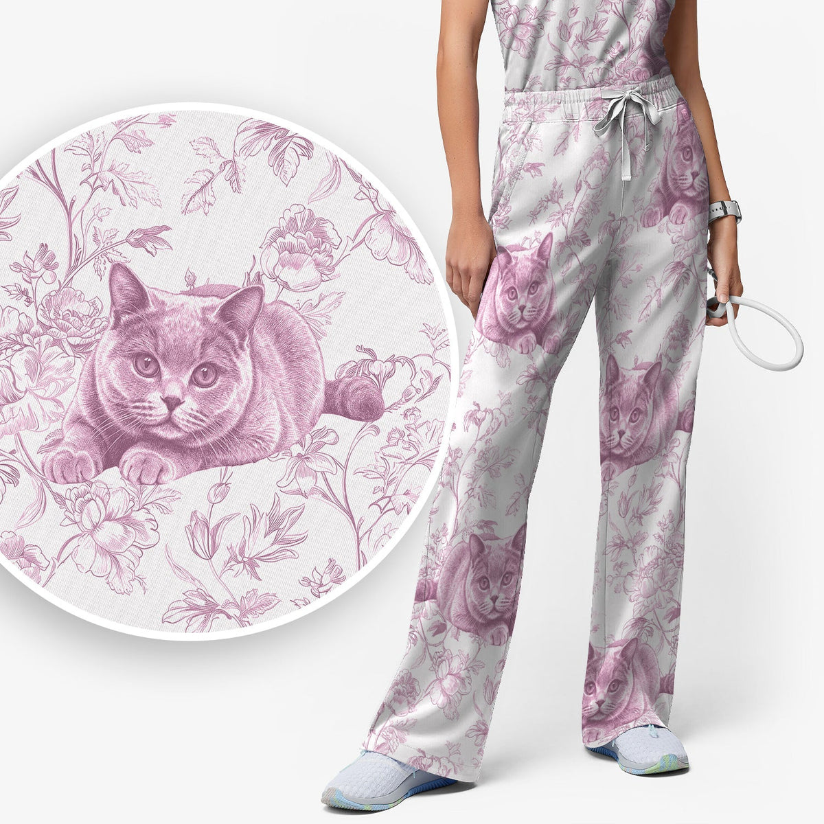 Dog Cat Chinoiserie Nurse Scrub Set