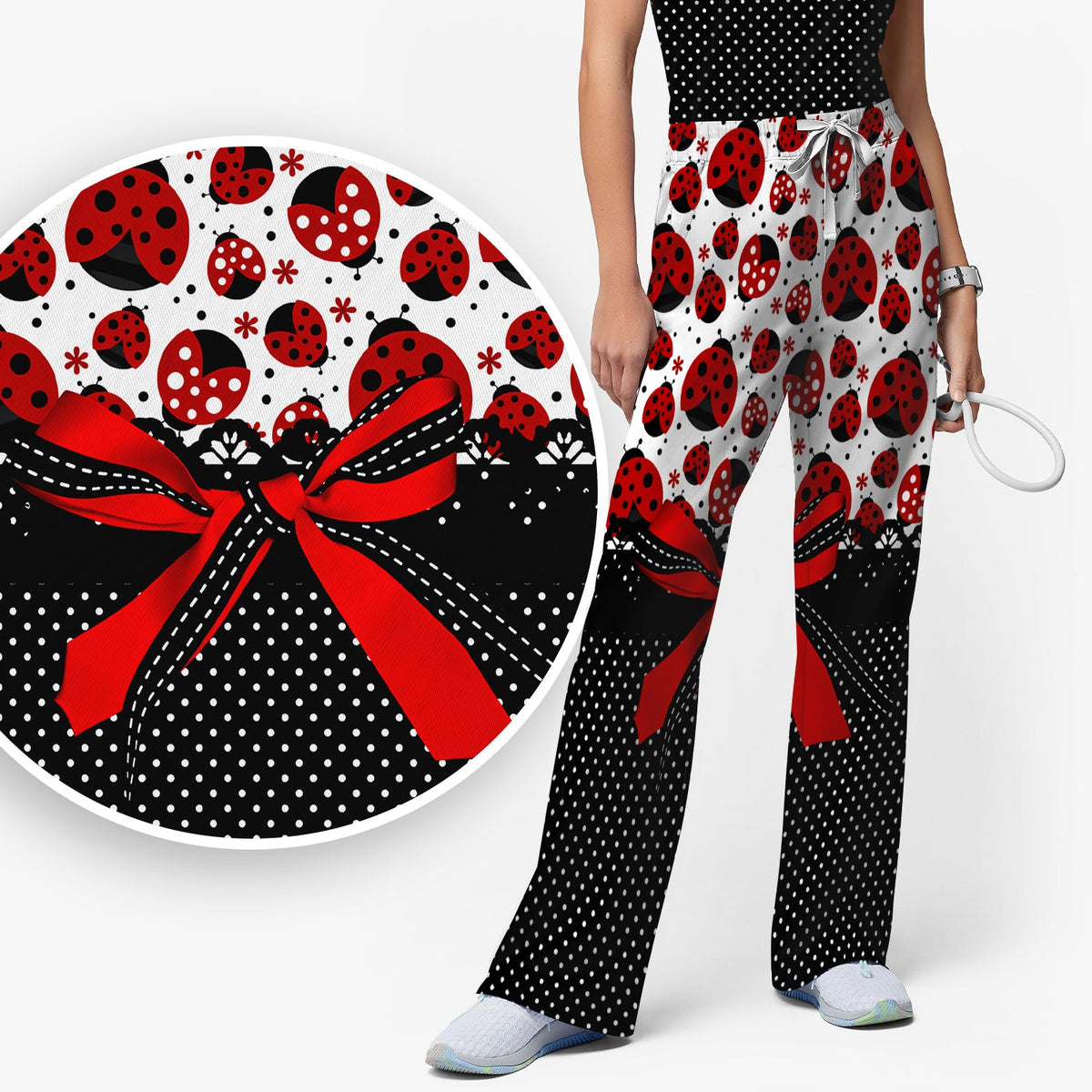 Ladybug Red Ribbon Polka Nurse Scrub Set