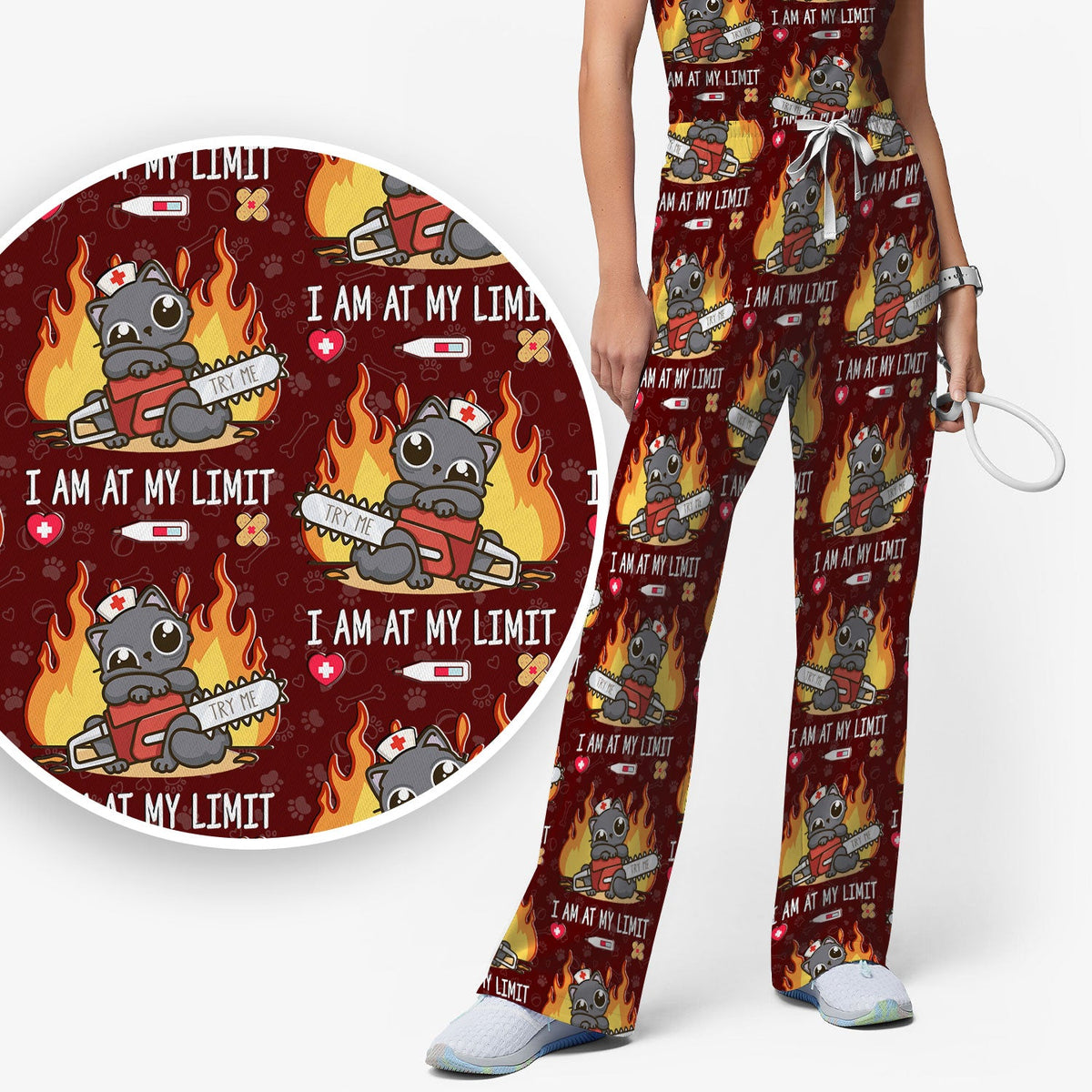 Cat I Am At My Limit Nurse Scrub Set
